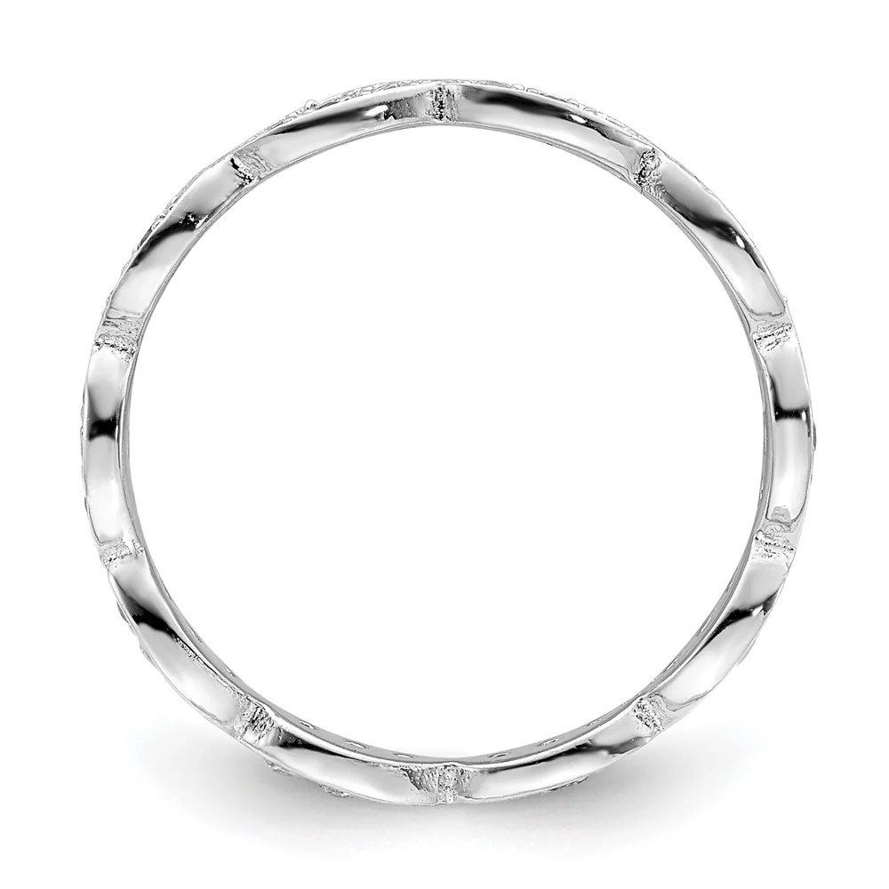 Sterling Silver Rhodium-Plated Fancy Scalloped CZ Band