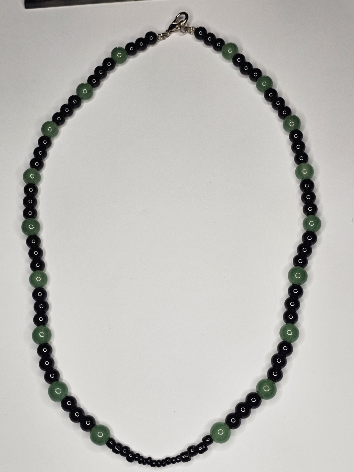 Vintage Aventurine & Onyx Necklace 19″ Polished Round Beads 30g