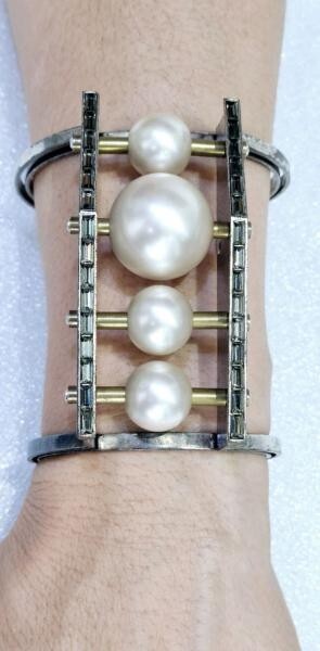 LANVIN by Alber Elbaz Modernist geometric faux pearls cuff