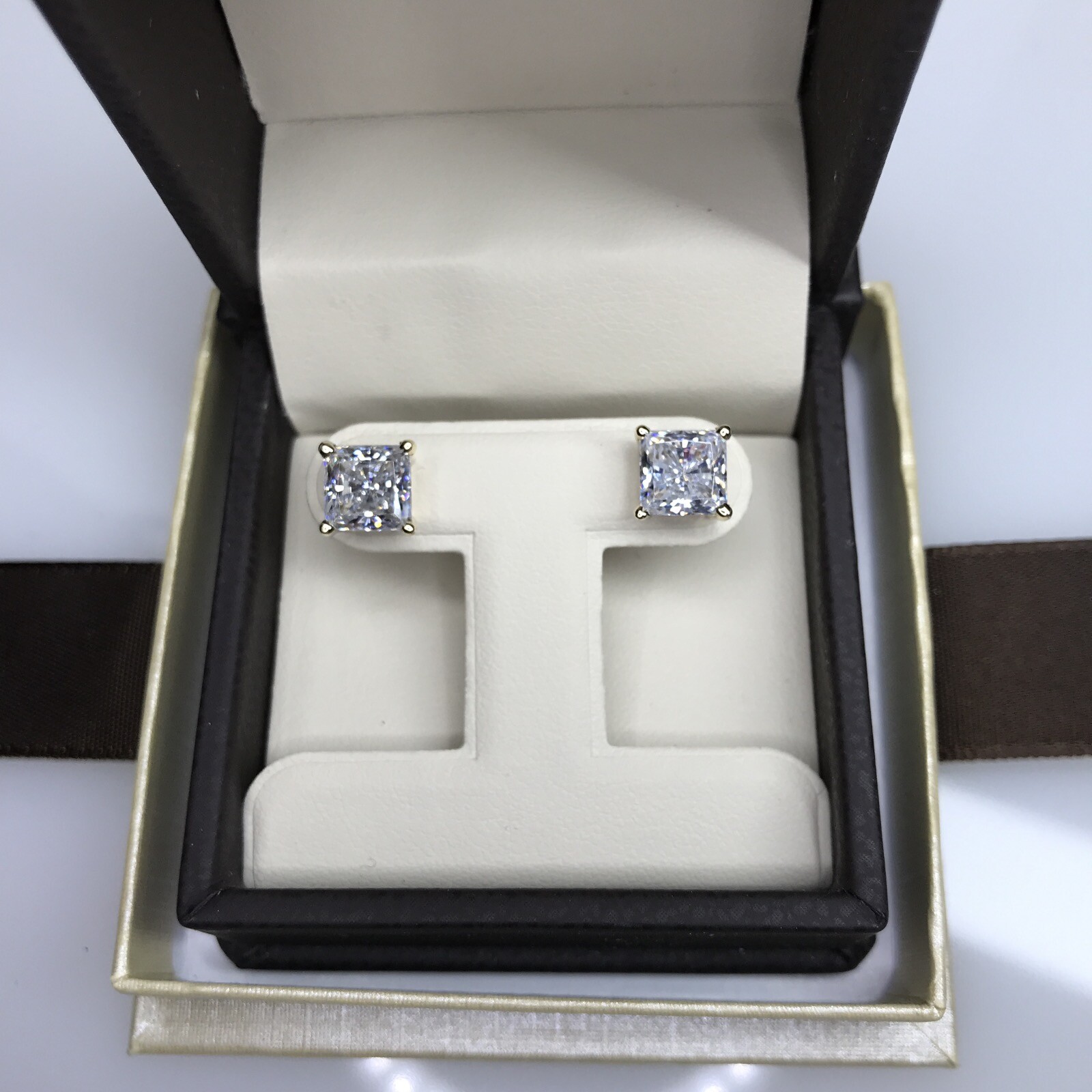 3Ct Princess Studs Diamond Earrings Fancy White Man Made 14k Solid Gold