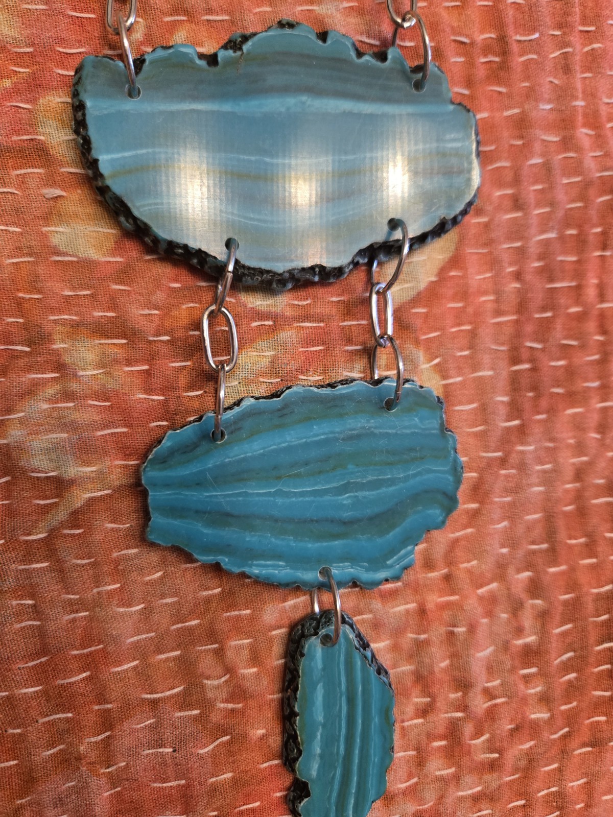 20″ man made striped turquoise necklace/ statement piece