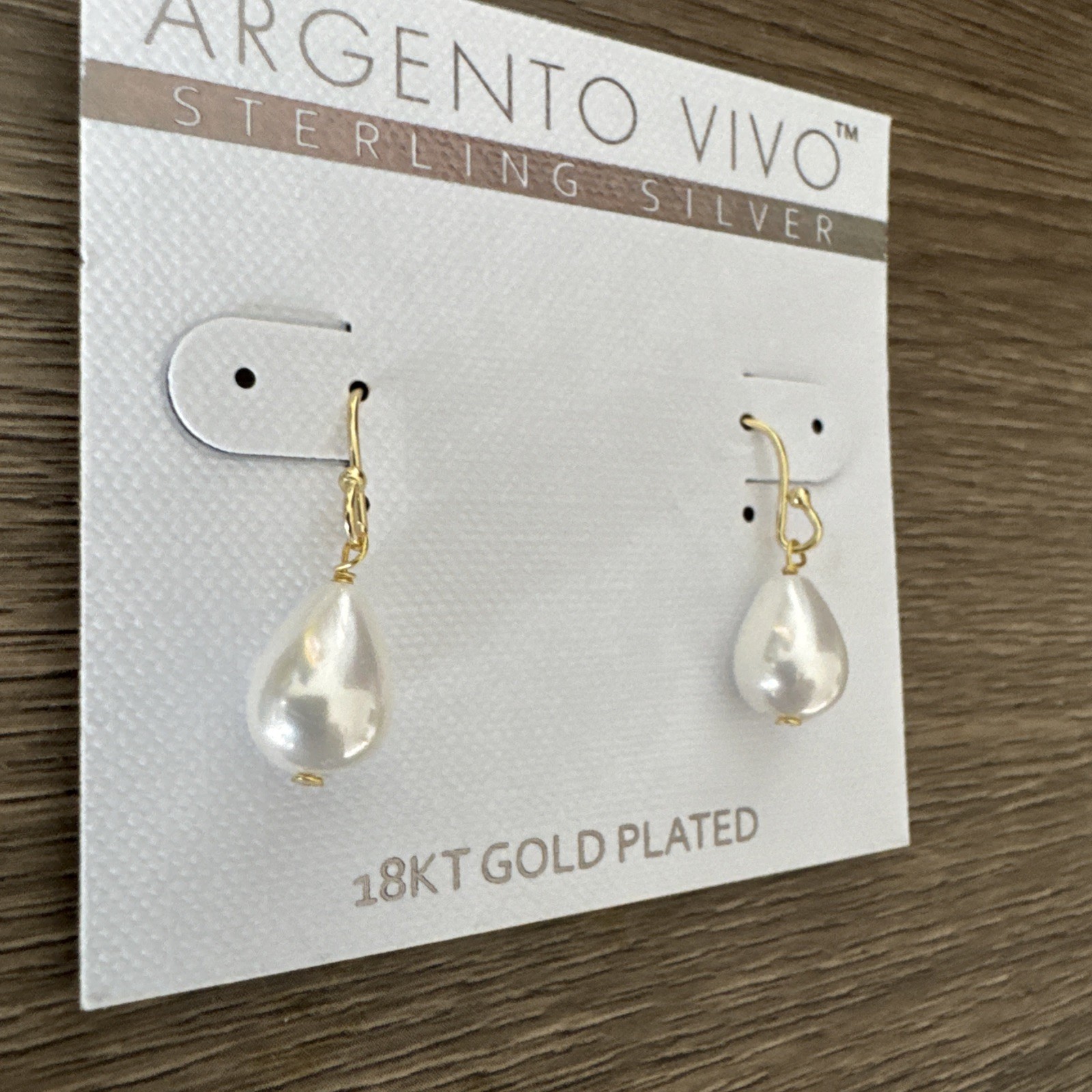 Argento Vivo Freshwater Pearl & Hook Droplet Earrings 18K Gold Plate New