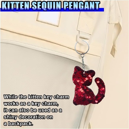 Sparkly Cat Sequin Keychain for Car Keys, Cute Glitter Kitty Keyrin Color: Red