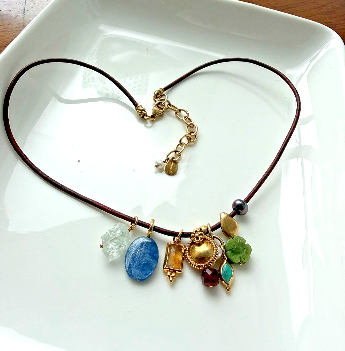 Chan Luu Necklace Mariposa Gold Pearl Citrine Turquoise Jade Charm Paracord NWOT