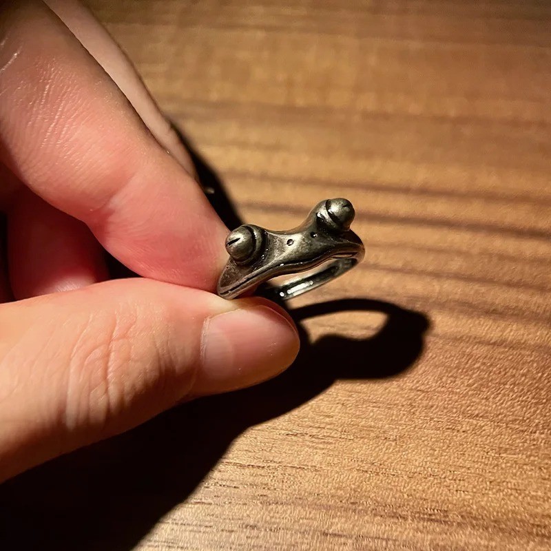 Vintage Brass Frog Adjustable Ring Retro Animal Toad Statement Jewelry Unisex