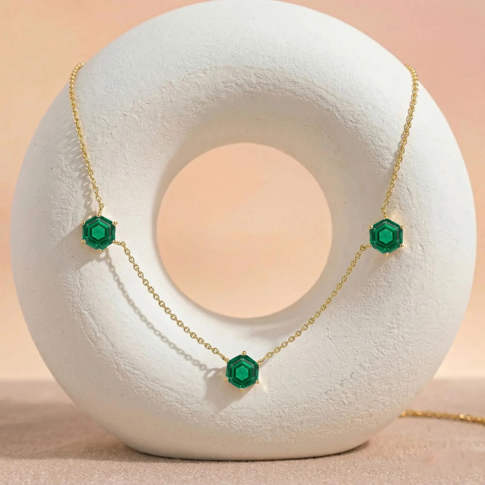 Emerald Station Necklace, Minimalist Emerald Necklace, 925 Silver Jewelry Gift