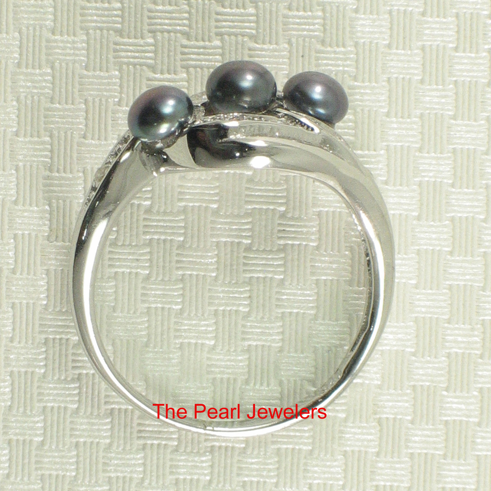 Solid Sterling Silver .925 Black Cultured Pearl & Cubic Zirconia Cocktail Ring