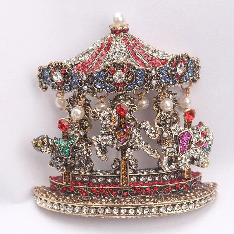 Animals Carousel Pearl Tassel Brooches Jewelry