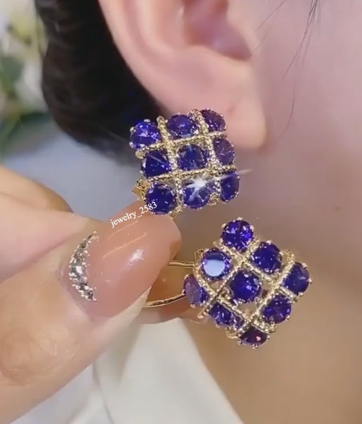 New Arrival Womens Lab Created Tanzanite Box Type Omega Back Earrings 925Silver