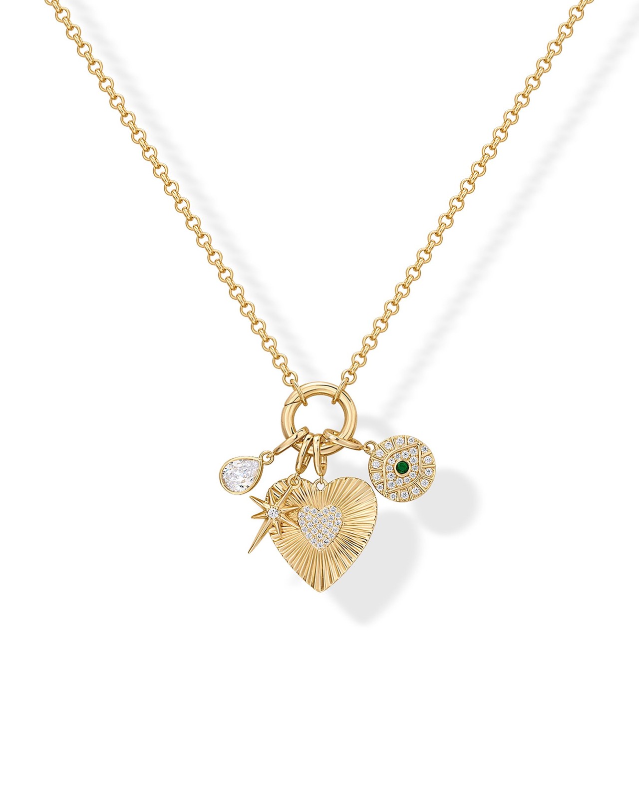 PAVOI 14K Yellow Gold Plated Cluster Toggle Pendant Heart Charm Necklace for