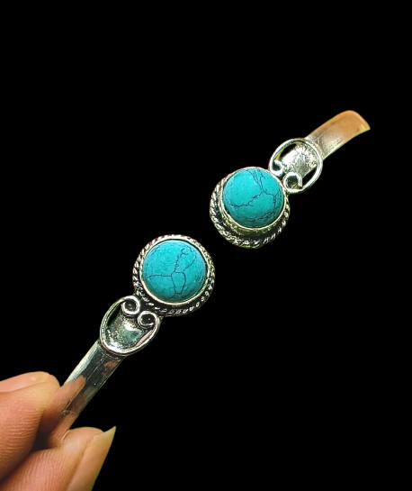 Sassy Turquoise Gemstone 1Pcs 925 Silver Plated Adjustable Cuff Bangle Jewelry~