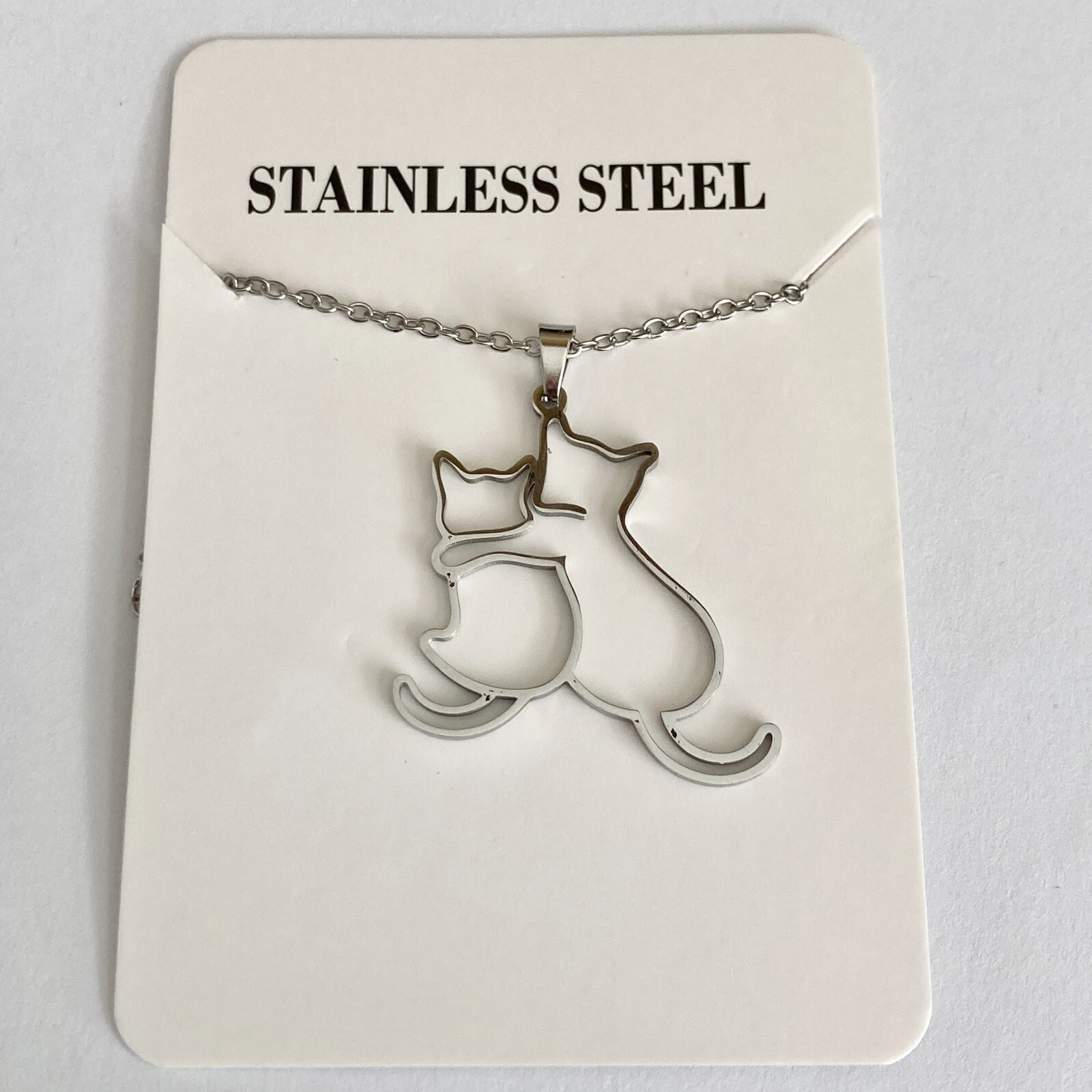 Two Cats Charm Pendant Necklace 17-19″ Chain Stainless Steel Cat Lady Silhouette