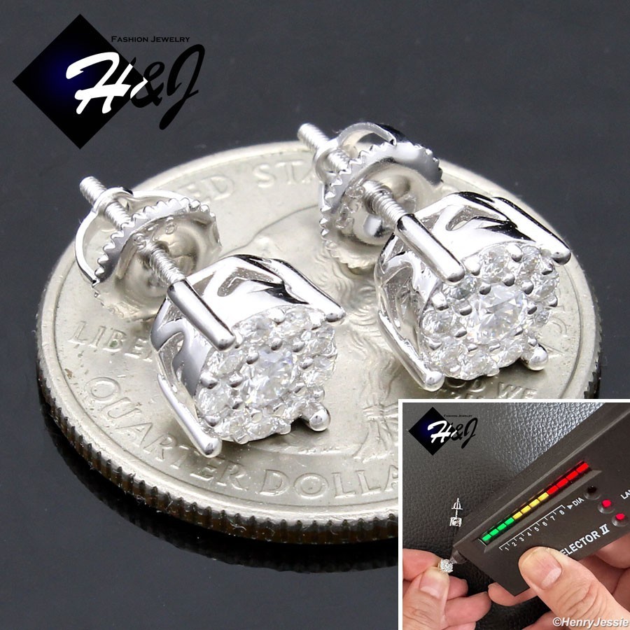 MEN WOMEN 925 STERLING SILVER BLING MOISSANITE 7MM 3D ROUND STUD EARRING*MSE290