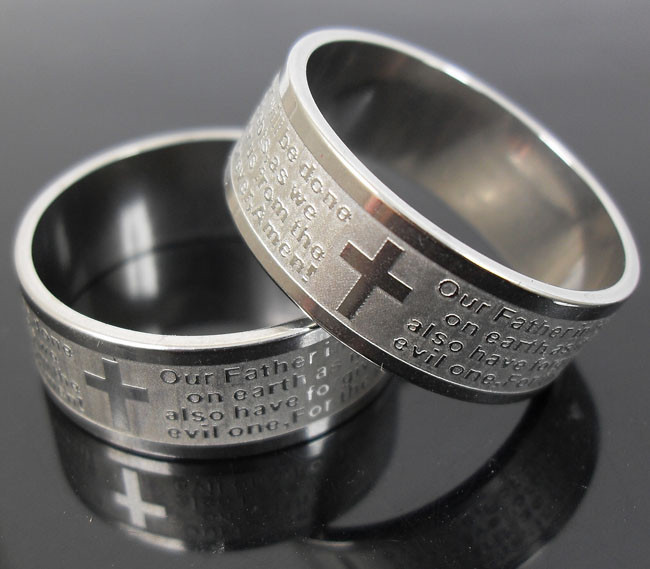 6pcs ETCH English LORD’S PRAYER Stainless Steel Ring MEN Jesus Cross Jewelry