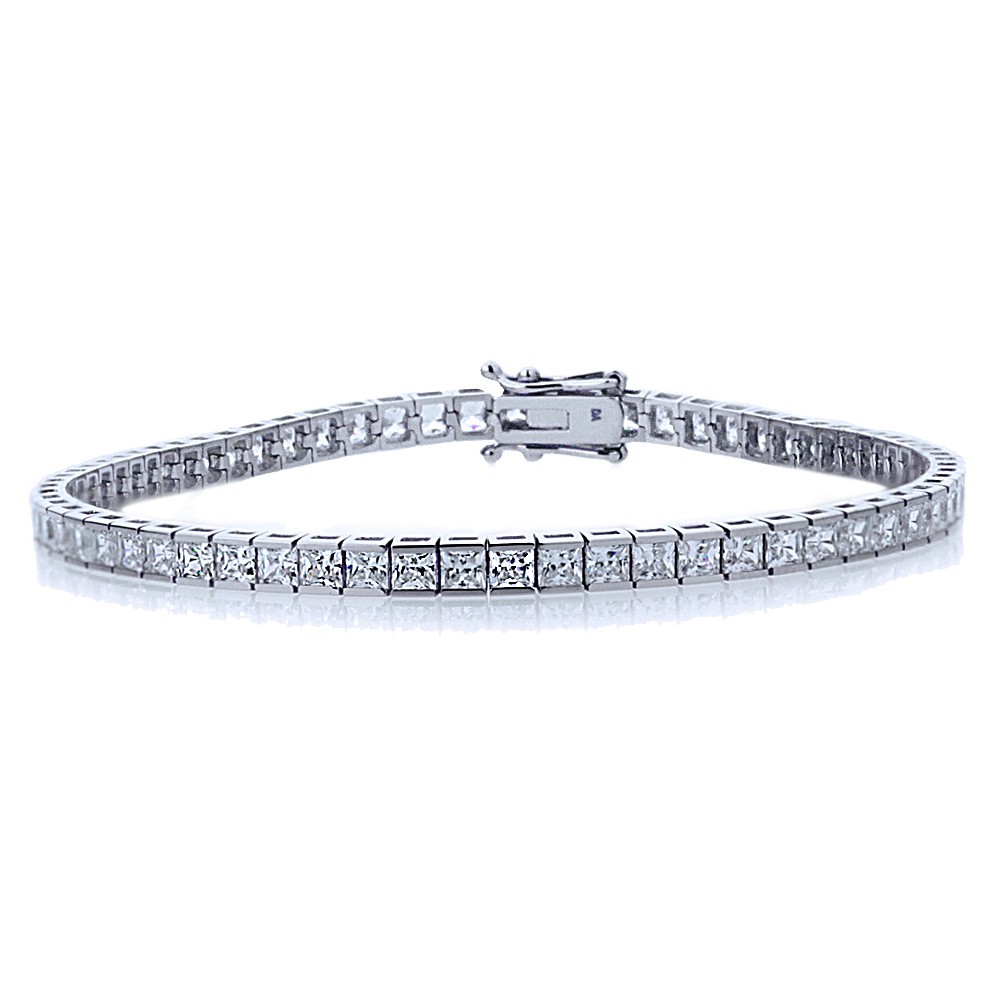 Women 2.5mm 14K White Gold 6.8 ct Cubic CZ Channel Set Tennis Bracelet 7.25in
