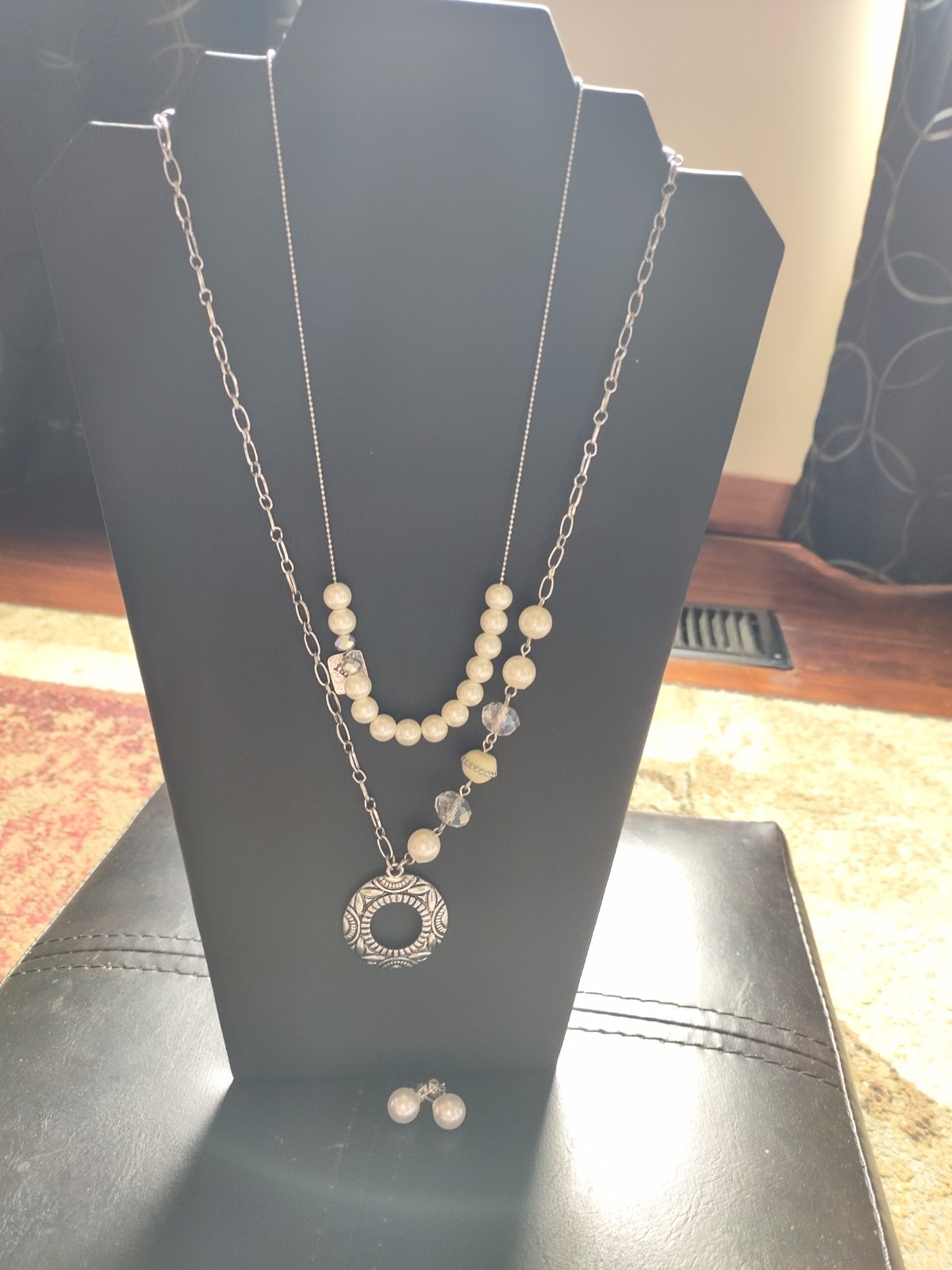 3 Piece Necklace Set 19″ & 23″ Chains Each With 3″ Extenders & Stud Earrings
