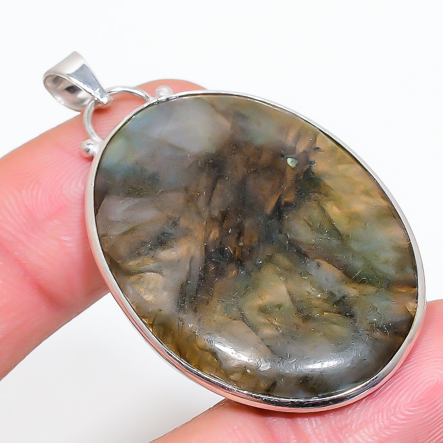 Firey Labradorite 925 Silver Plated Handmade Pendant of 1.98″