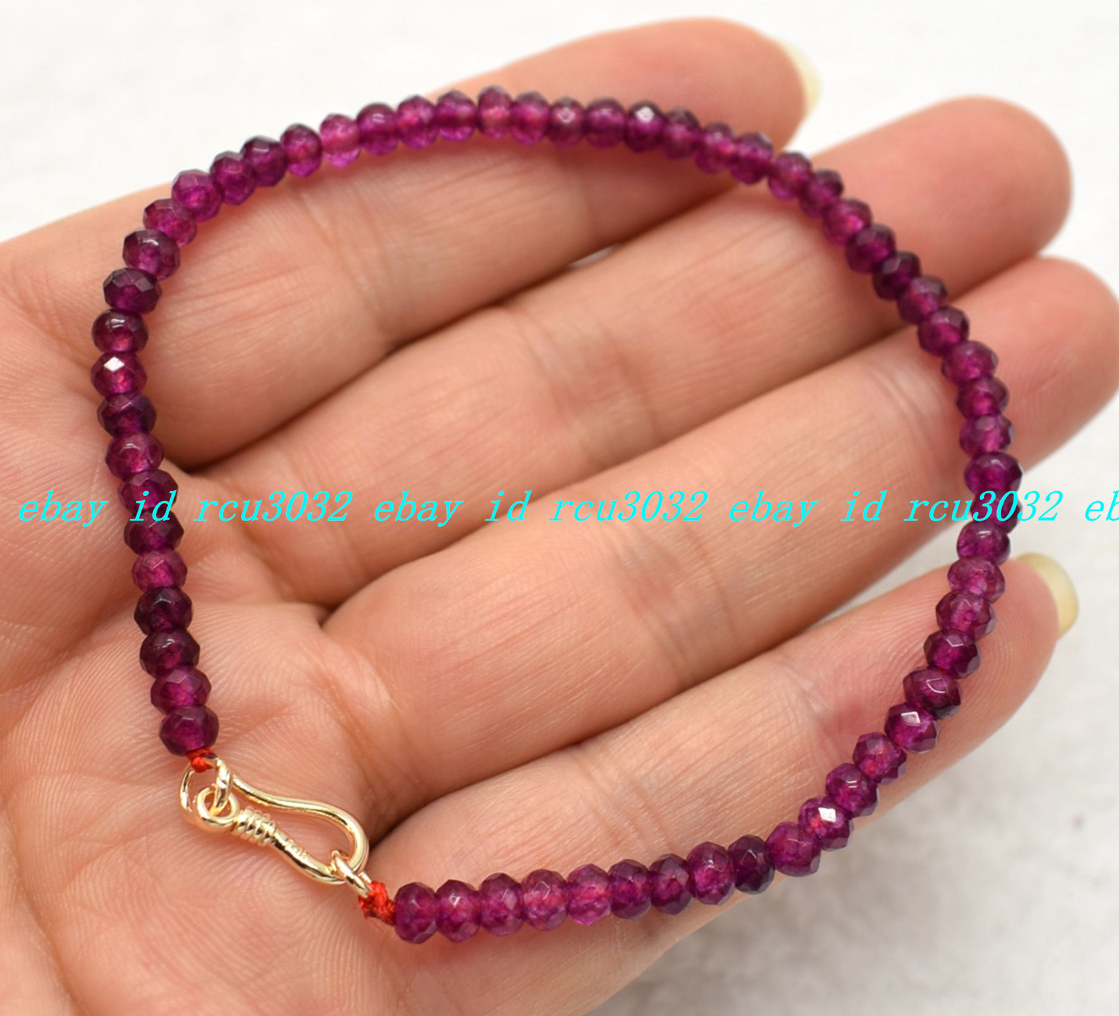 Natural 2x4mm Faceted Rose Red Jade Gemstone Rondelle Beads Bracelet 7-9in