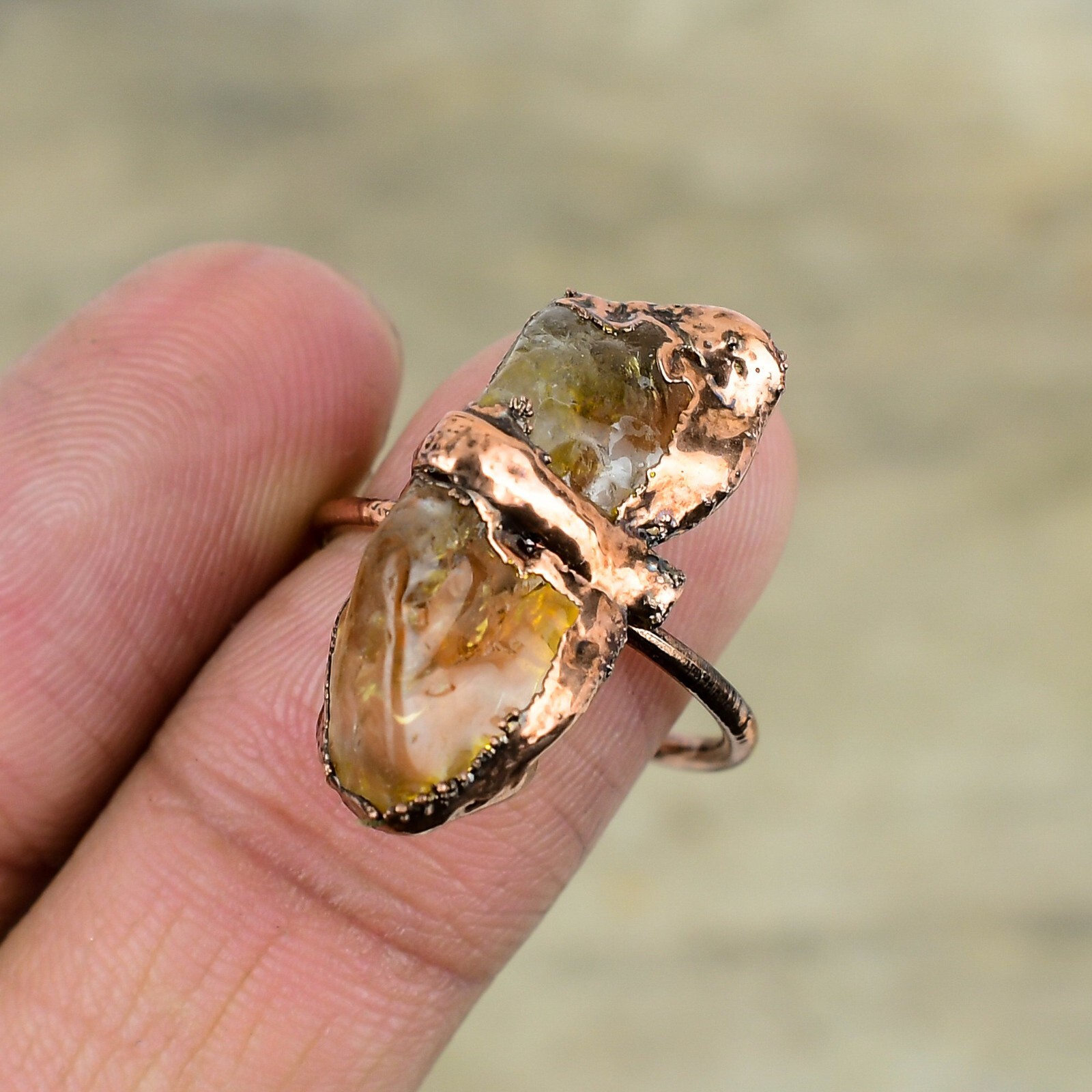Gift For Her Copper Citrine Rough Electroformed Adjustable Ring Size Adjustable