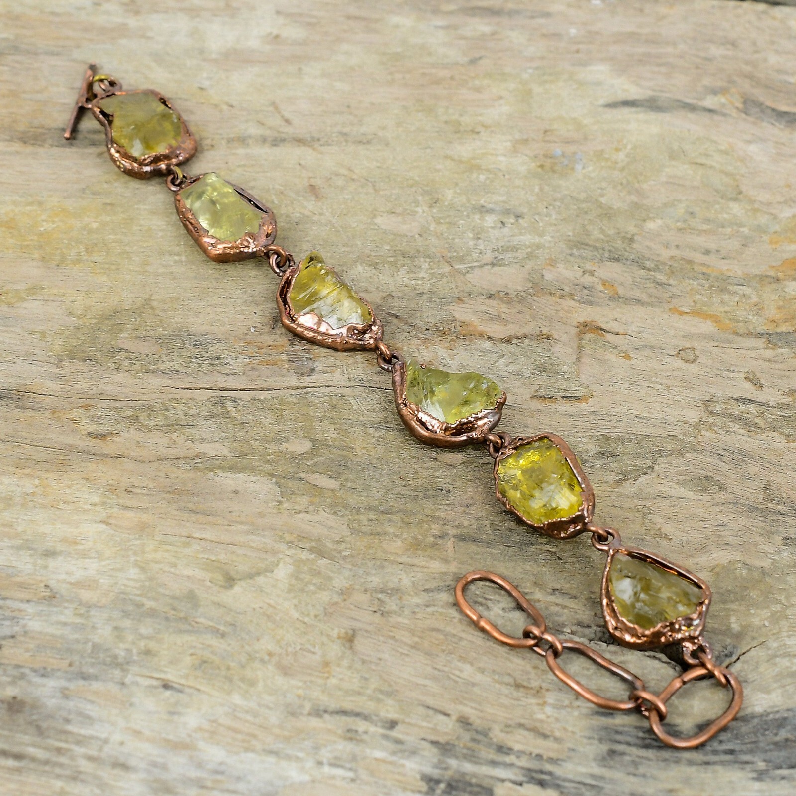 Citrine Rough Copper Gift For Love Electroformed Chain Adjustable Bracelet 6.0″