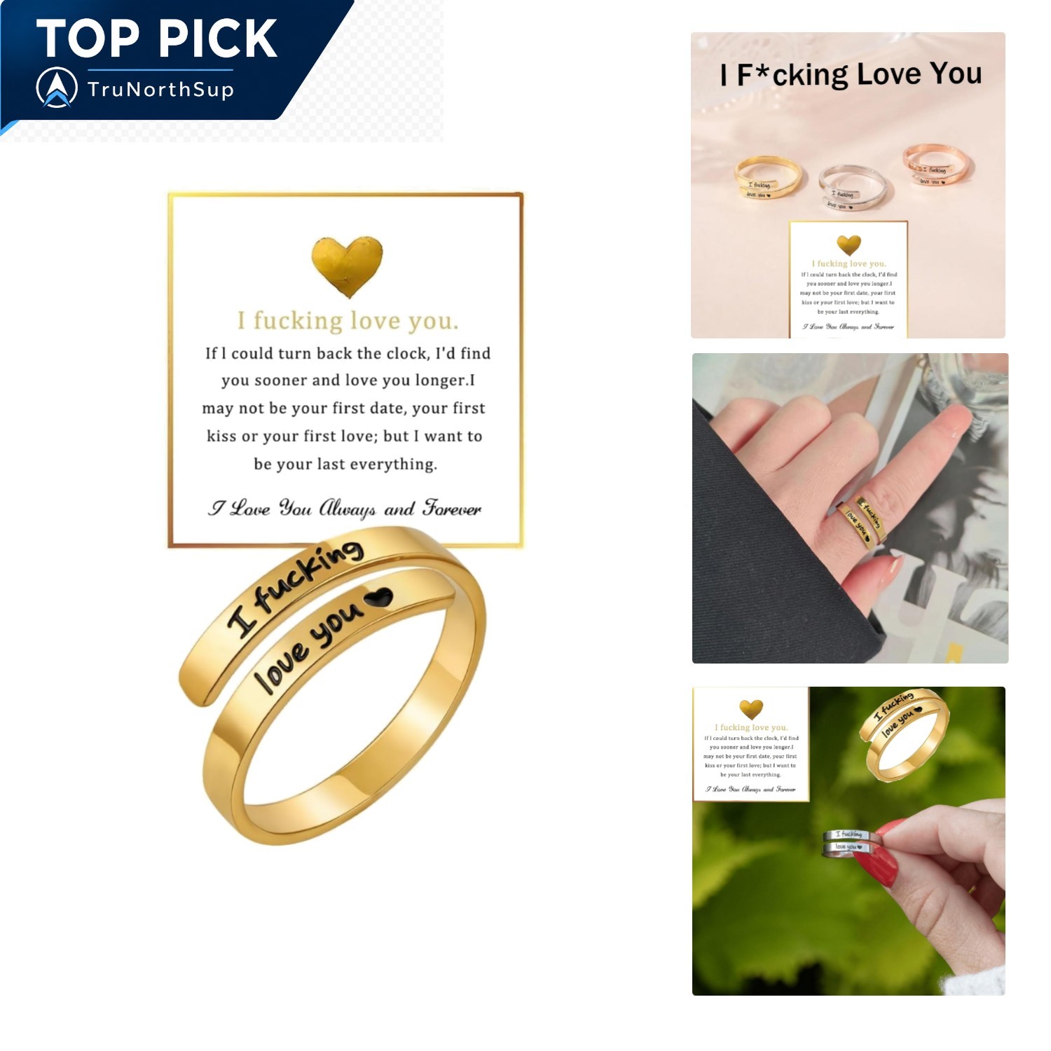 I Fcking Love You Ring for Women Adjustable Stainless Steel Heart Promise Jew…
