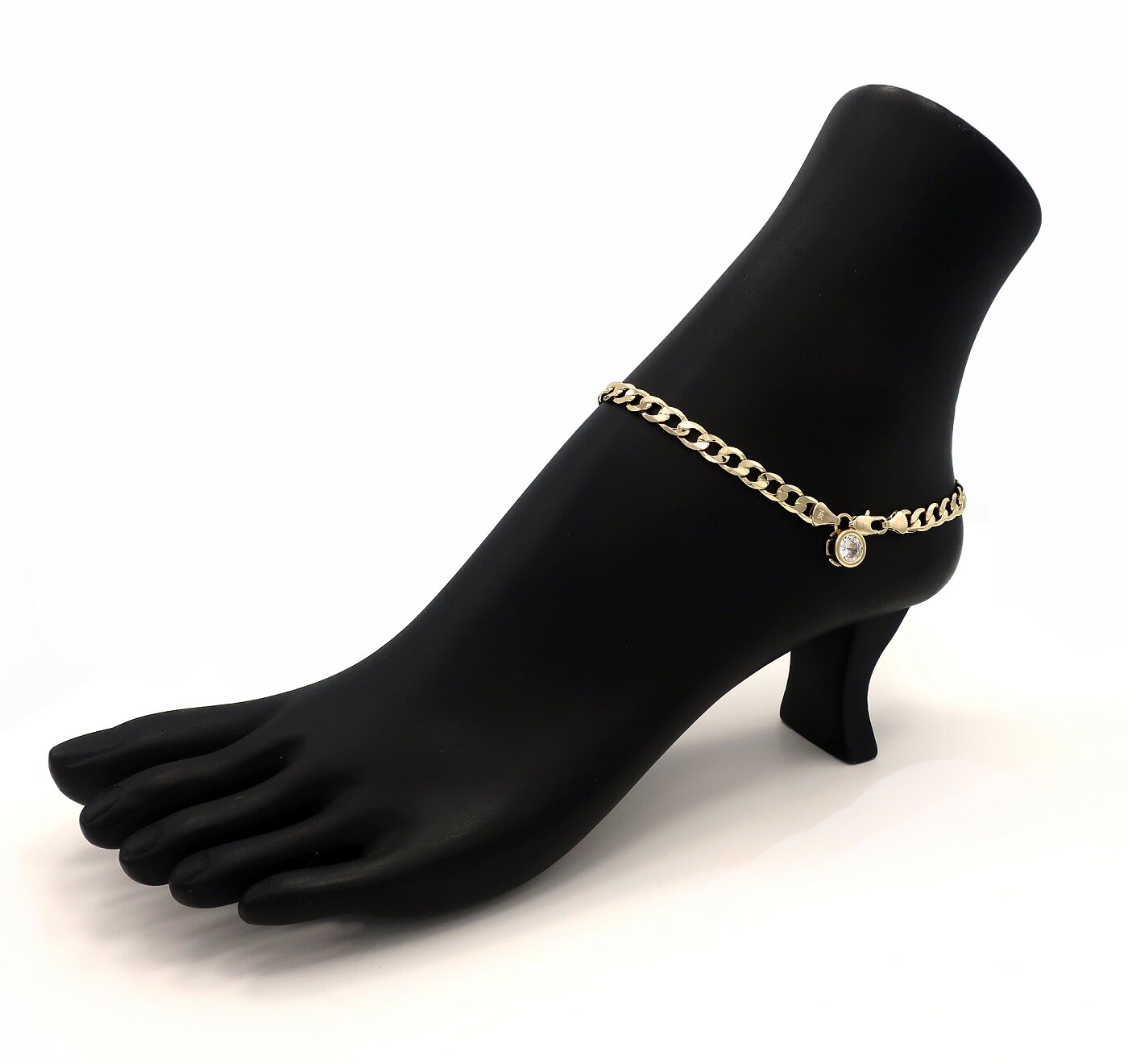 10″ ITALIAN CUBAN LINK CHAIN 6mm CUBIC ZIRCONIA ANKLET BRACELET 14K GOLD PLATED