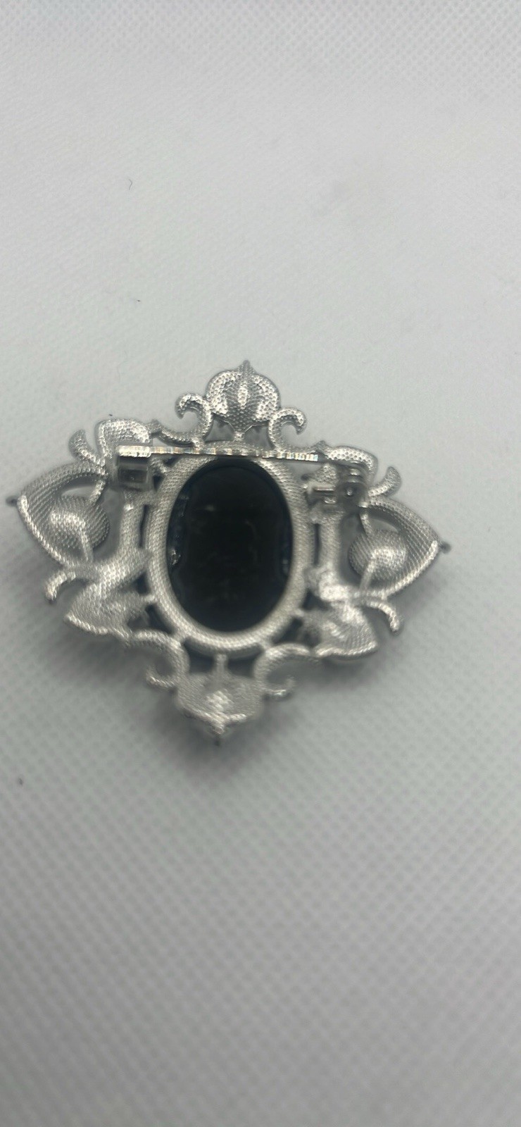 Cameo Brooch Drop Blue Oval Silver Tone Rhinestones Pin Gothic Vintage Style