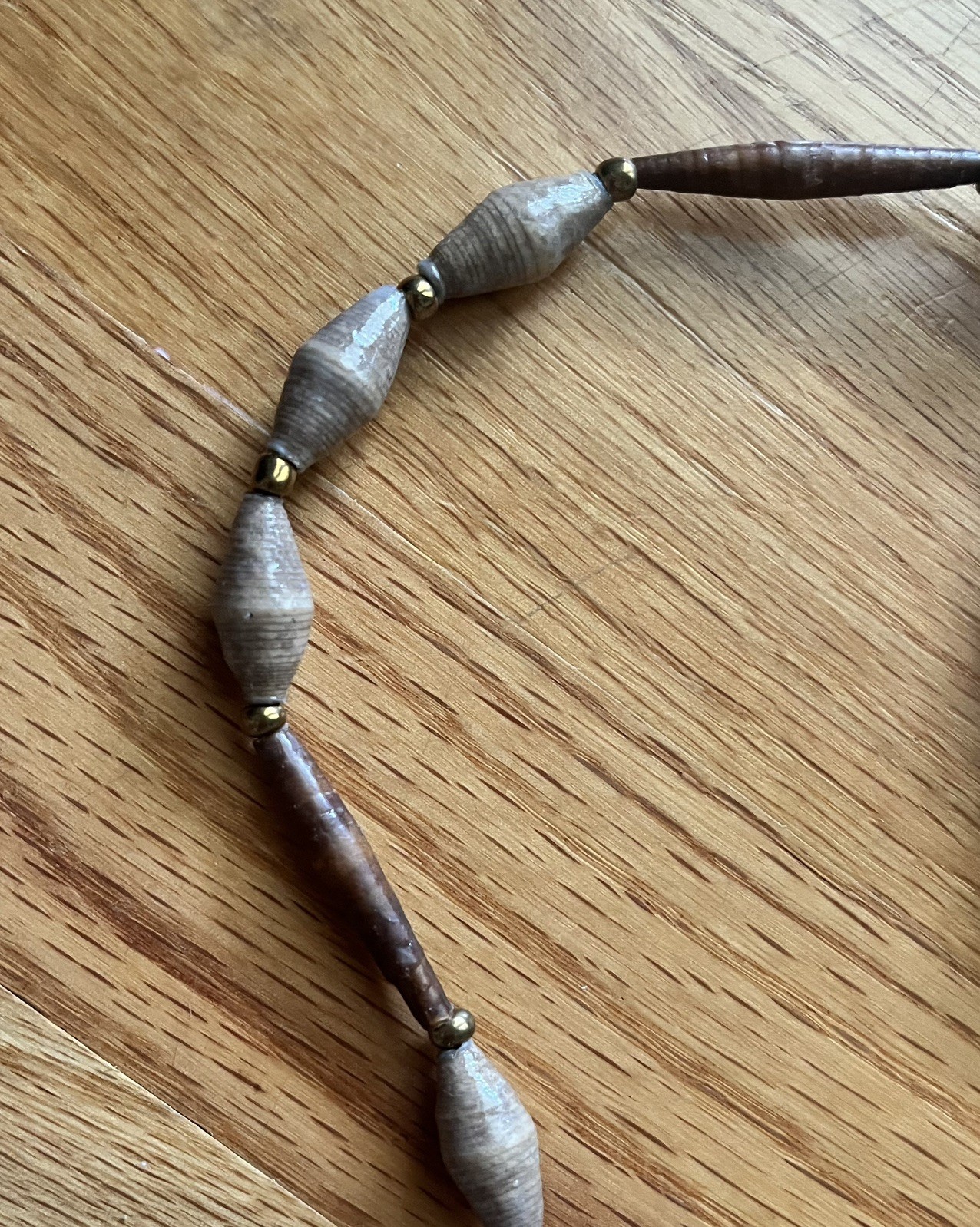 African Paper Bead Necklace Long tan Eco Friendly boho artisan Handmade