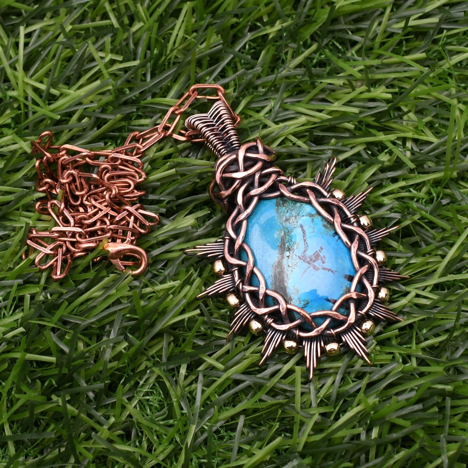 Turquoise Pendant Gemstone Copper Wire Wrap Handmade Jewelry Pendant 2.28″