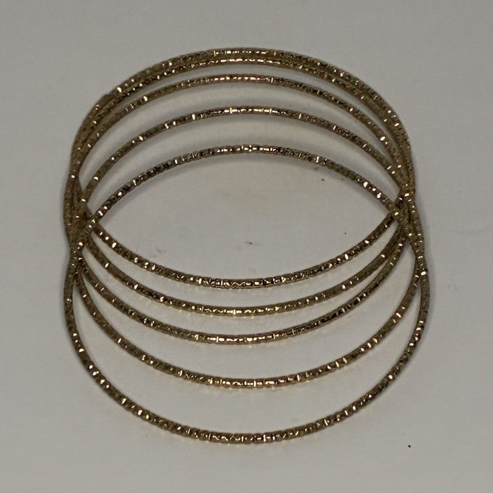 Gold Tone Textured Stackable Bangle Bracelet Set, Round, No Clasp