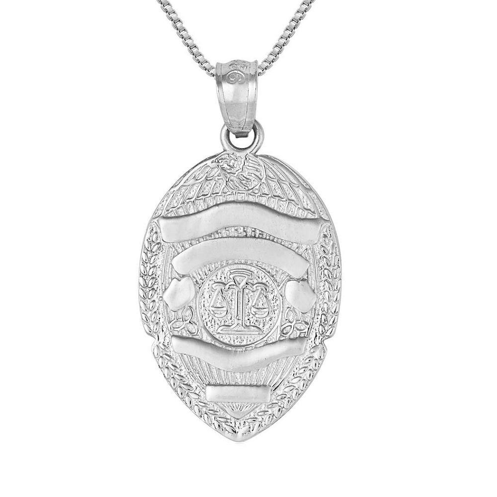 Sterling Silver POLICE BADGE Pendant / Charm, Made in USA, Italian Box Chain