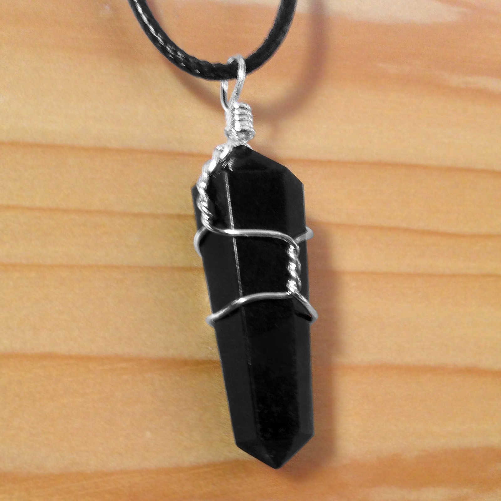 Obsidian Wire Wrap Double Terminated Point Chakra Crystal Pendant CHARGED Neckla
