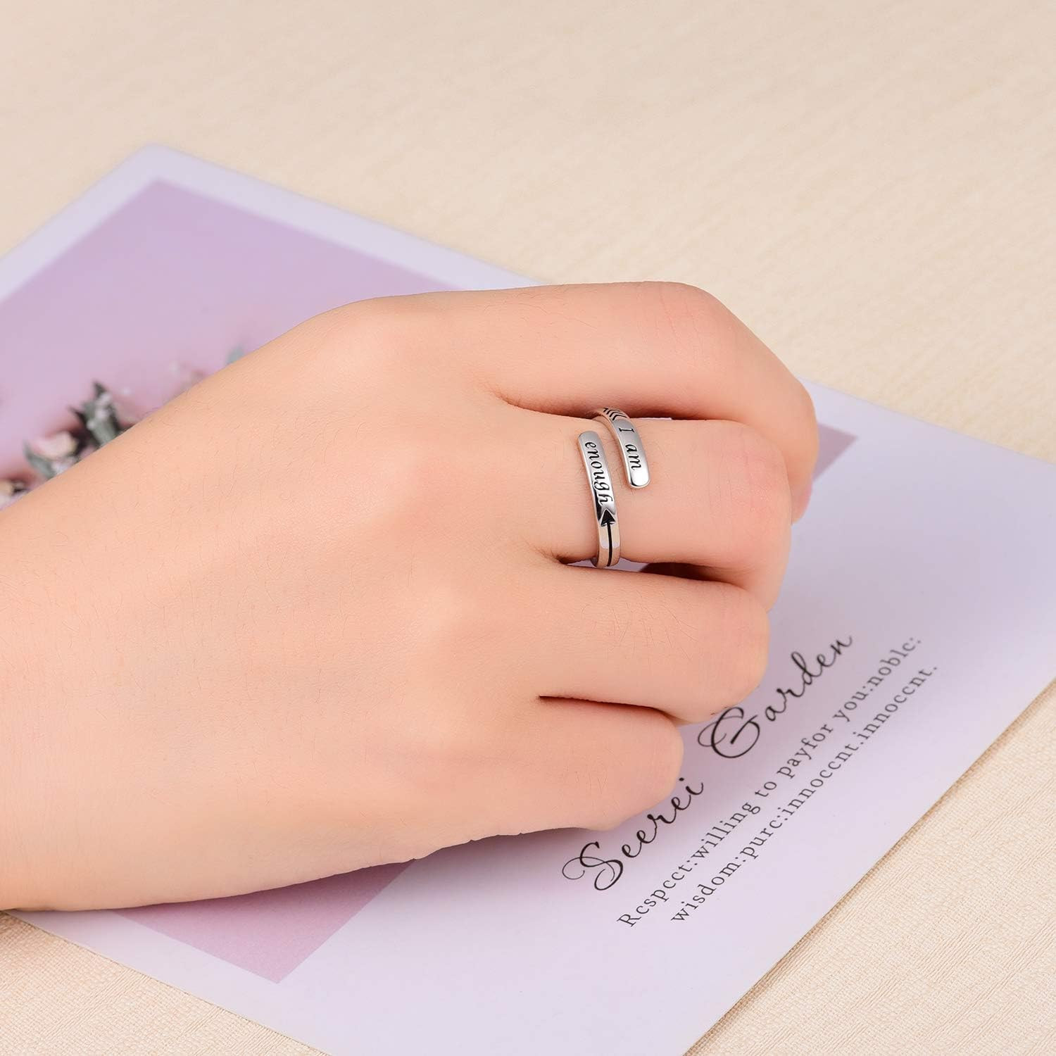 Silver Adjustable Ring Inspirational Jewelry S925 Sterling Wrap Open Ring for Wo