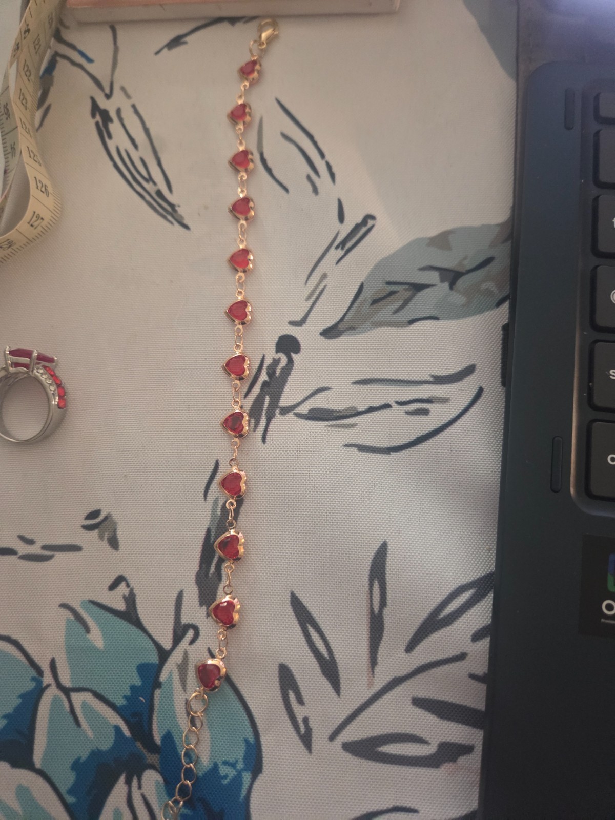 Ruby heart chain bracelet 7 inches long, lobster clasp and 2 inch extender
