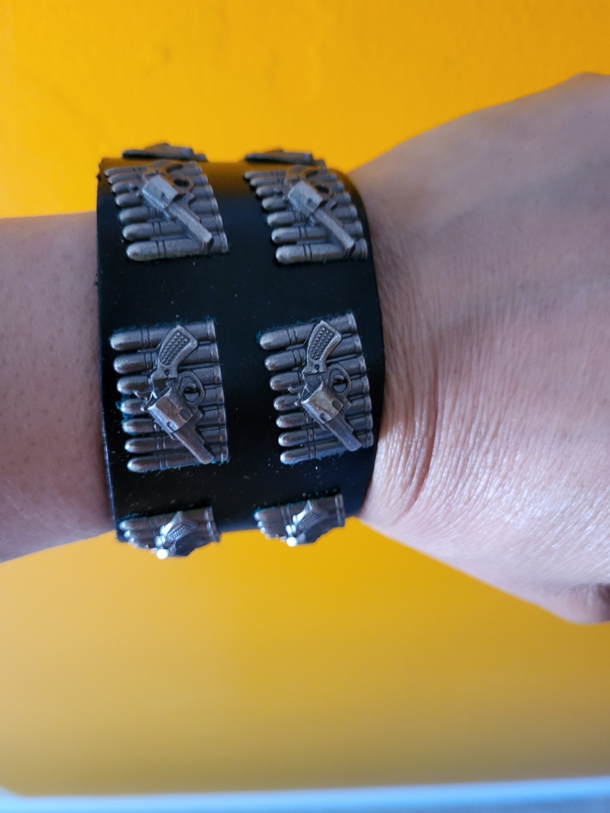 Punk Rock style black leather bracelet with bullet rivets Biker heavy metal fans