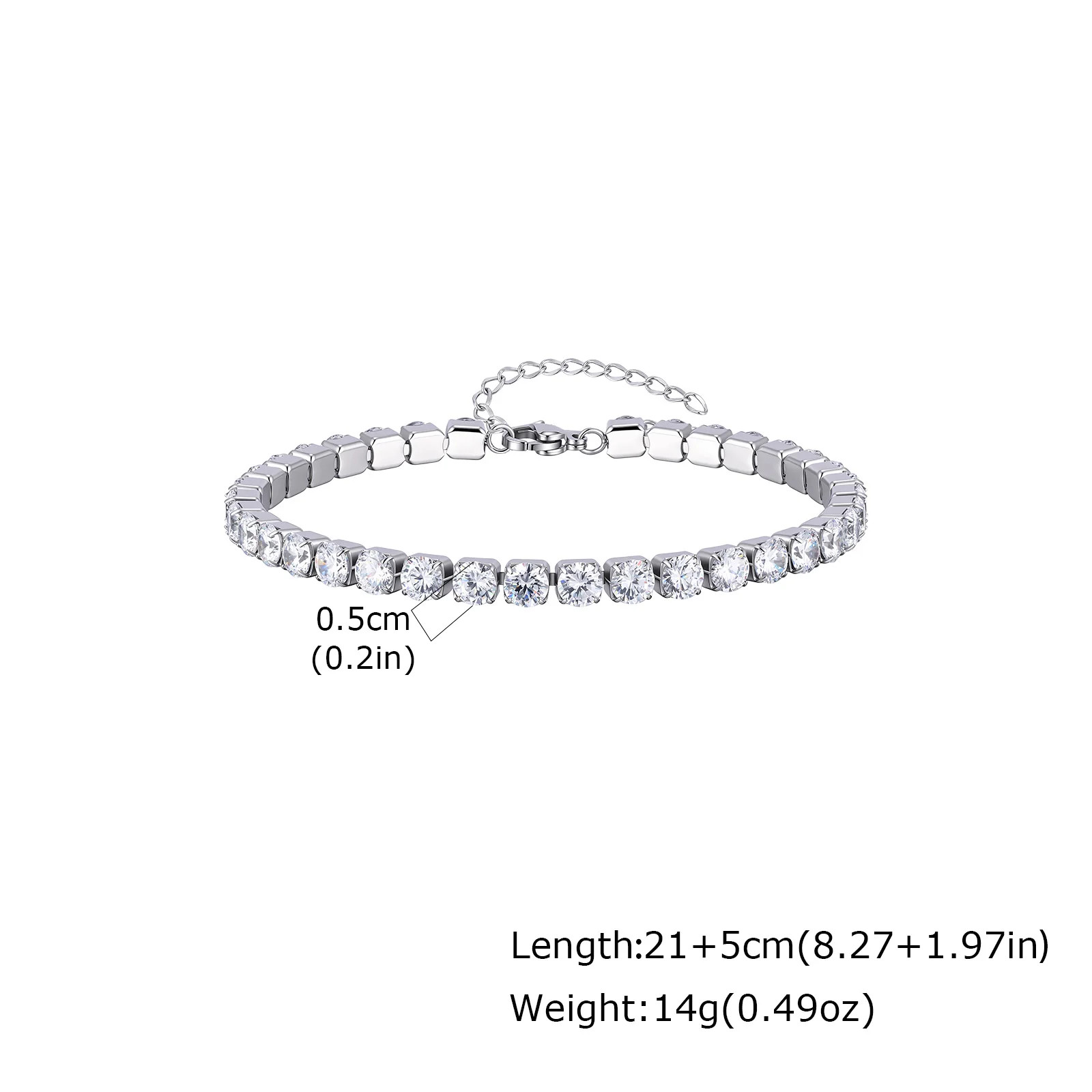 2/3/4/5mm Shiny Zircon Tennis Ankle Bracelet for Women, 18K Gold Plated Stainles