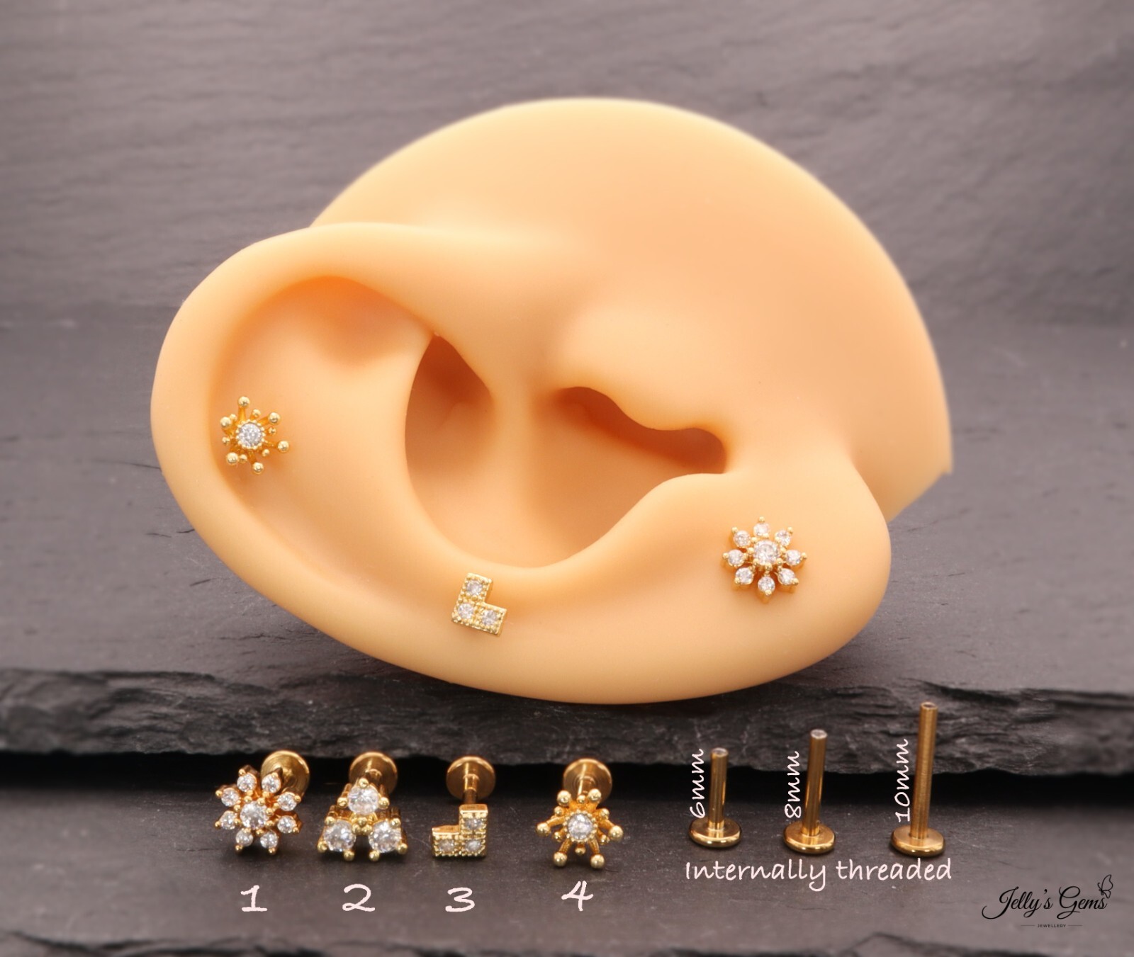 Internal Threaded Flat Labret Back Cartilage Helix Lobe Tragus Conch Earring UK