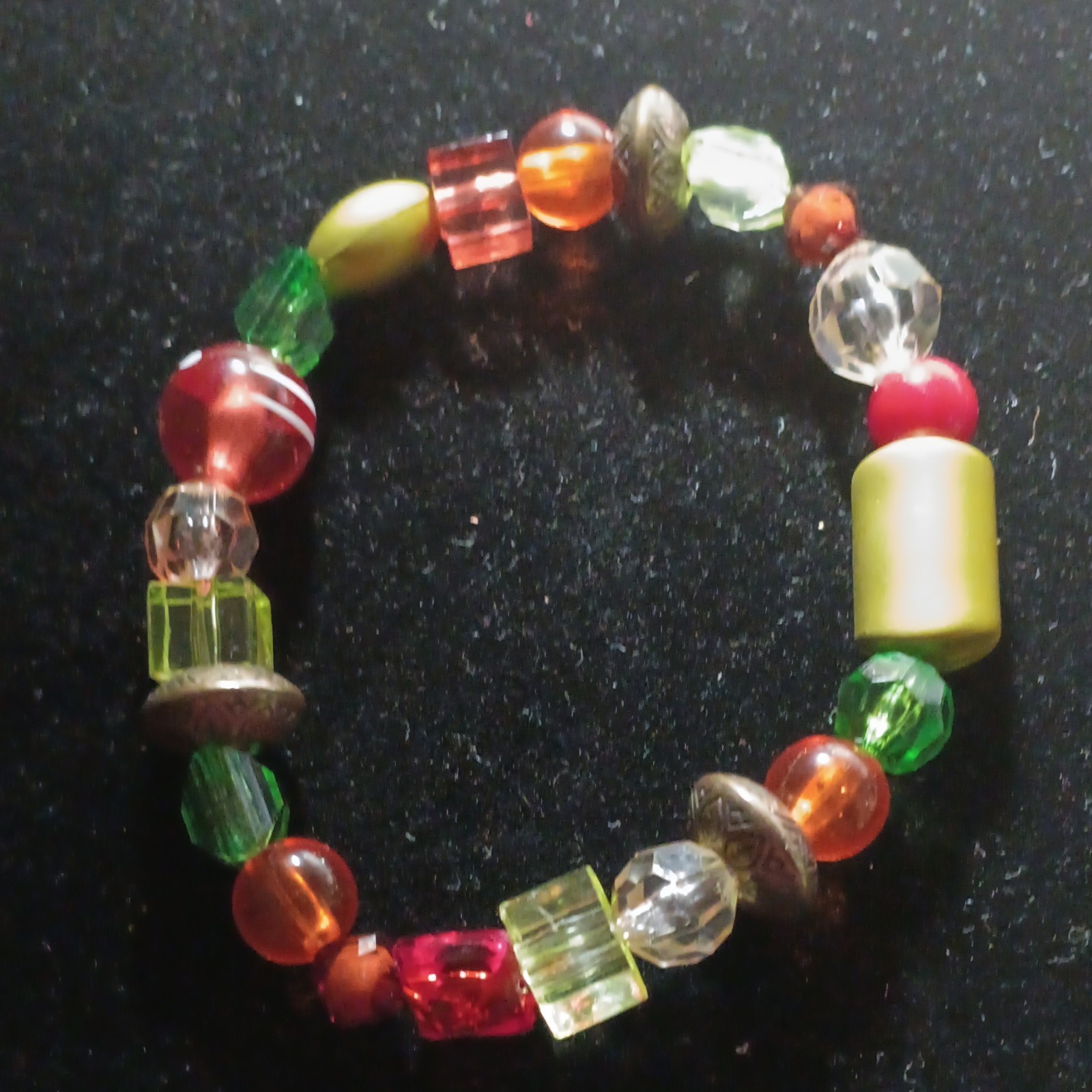 Lot of 4 Multicolor, Mixed Shape Acrylic & Plastic Beaded Stretch Bracelets