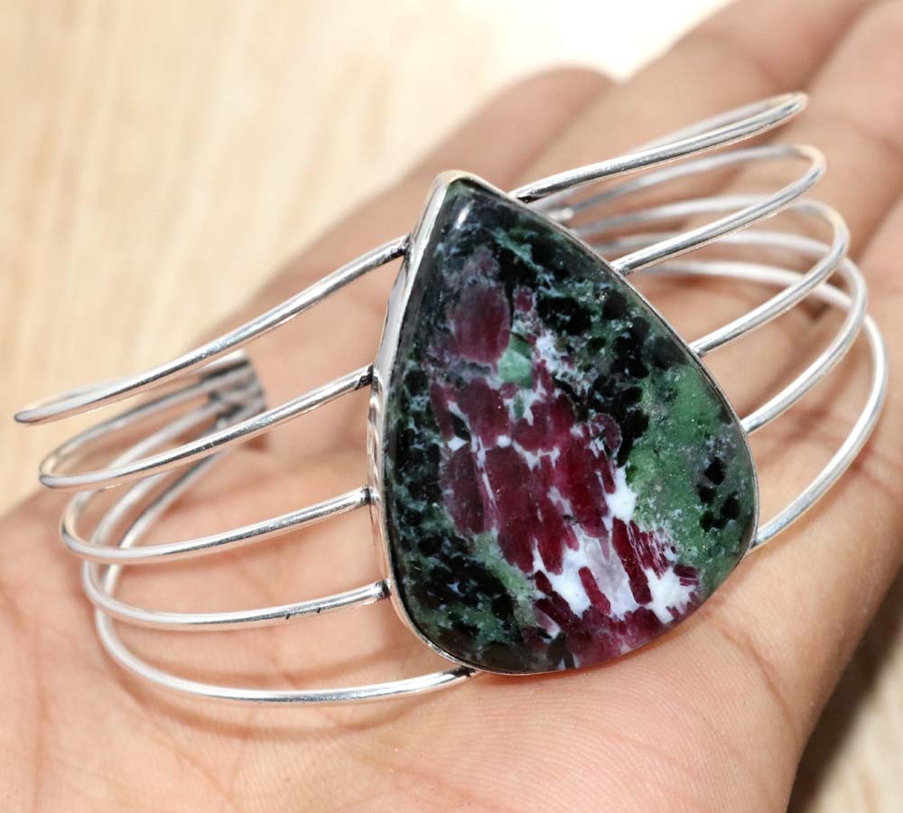925 Silver Plated Huge Ruby In Zoisite Bangle 6.5″ Craft Jewelry Trendy GW