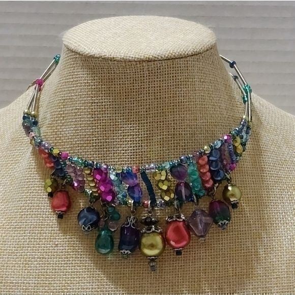 Treska Beaded Choker Necklace Multicolor Wire Multi-Strand Dangle Charm Boho NEW