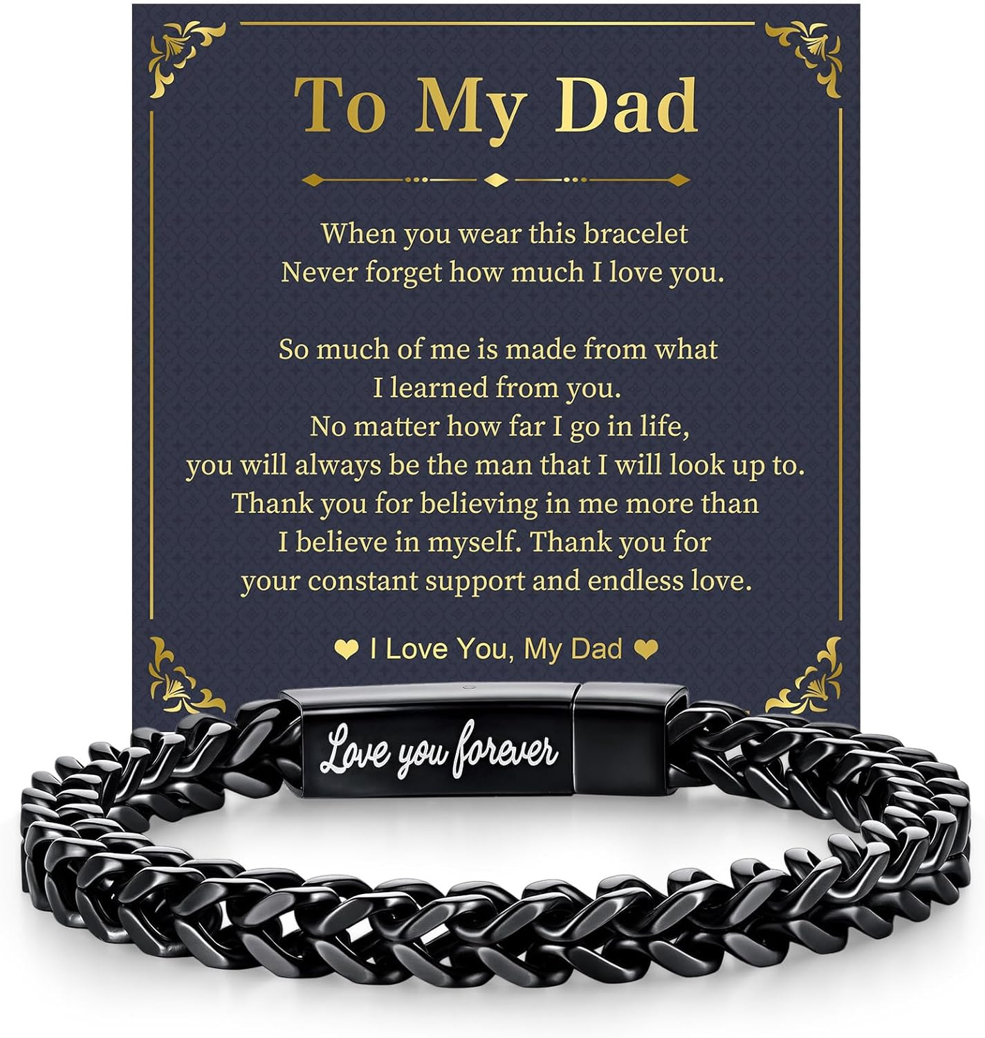 Black Chain Bracelets for Men : Stainless Steel Franco Chains Love You Forever E