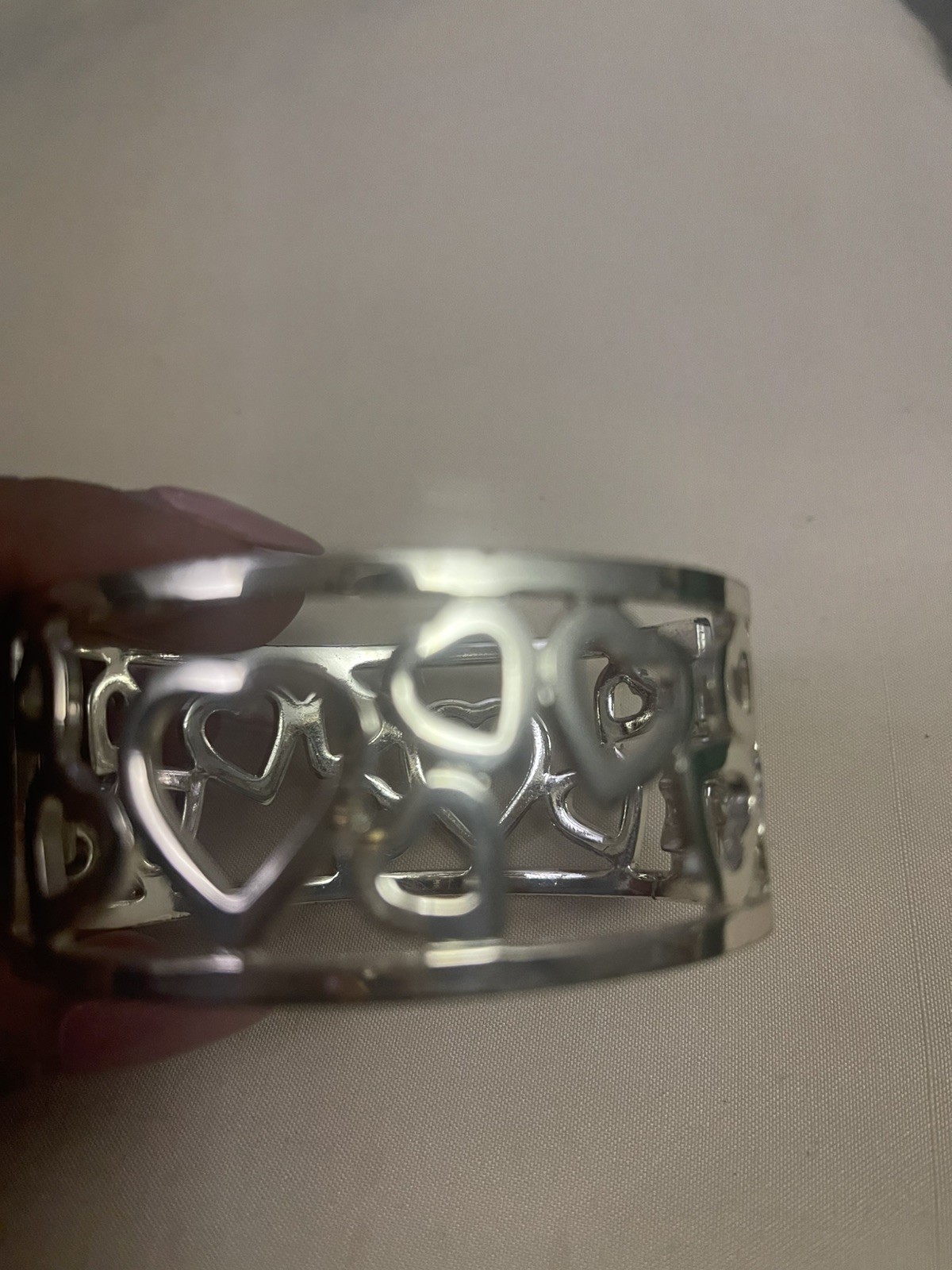 Heart cutout Hinged Bracelet Bangle Silver Tone