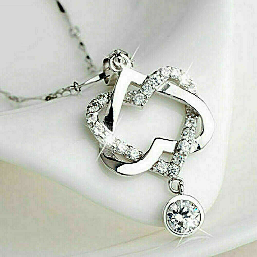 0.50Ct Simulated Diamond Heart Pendant Necklace 14K White Gold Plated Silver