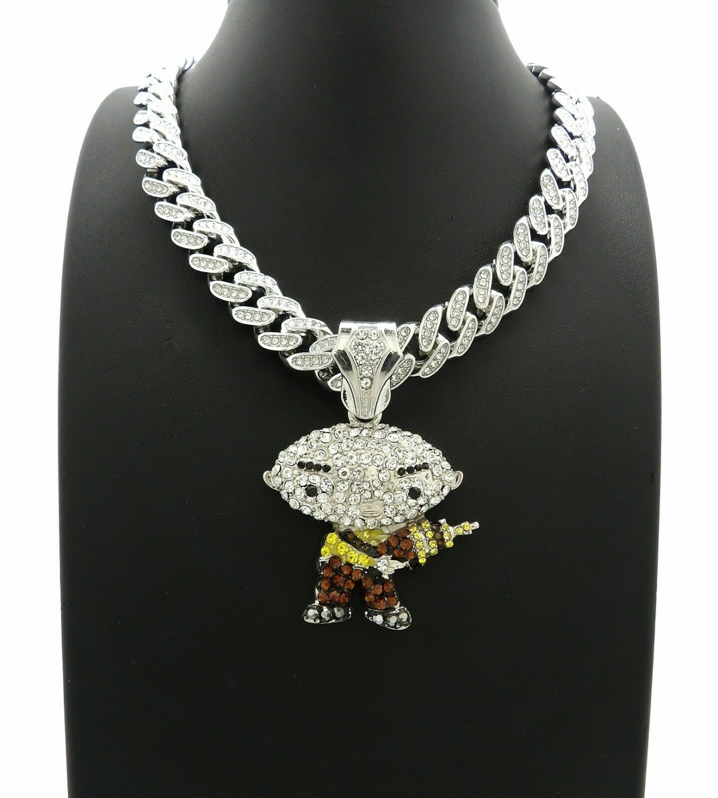 Hip Hop Cartoon Pendant & 12mm 18″ Full Iced Cuban Choker Chain Bling Necklace