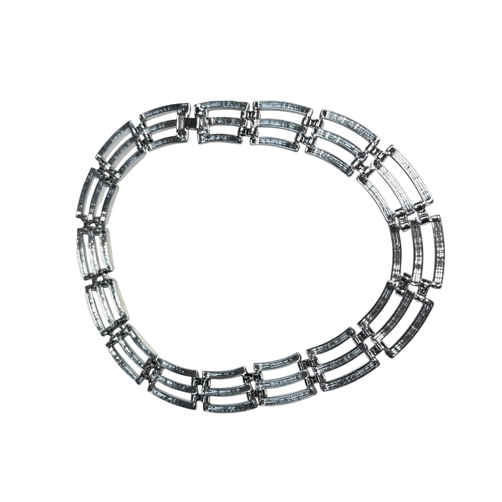 Geometric Link Necklace Silvertone Statement Chain Chunky Modern Jewelry