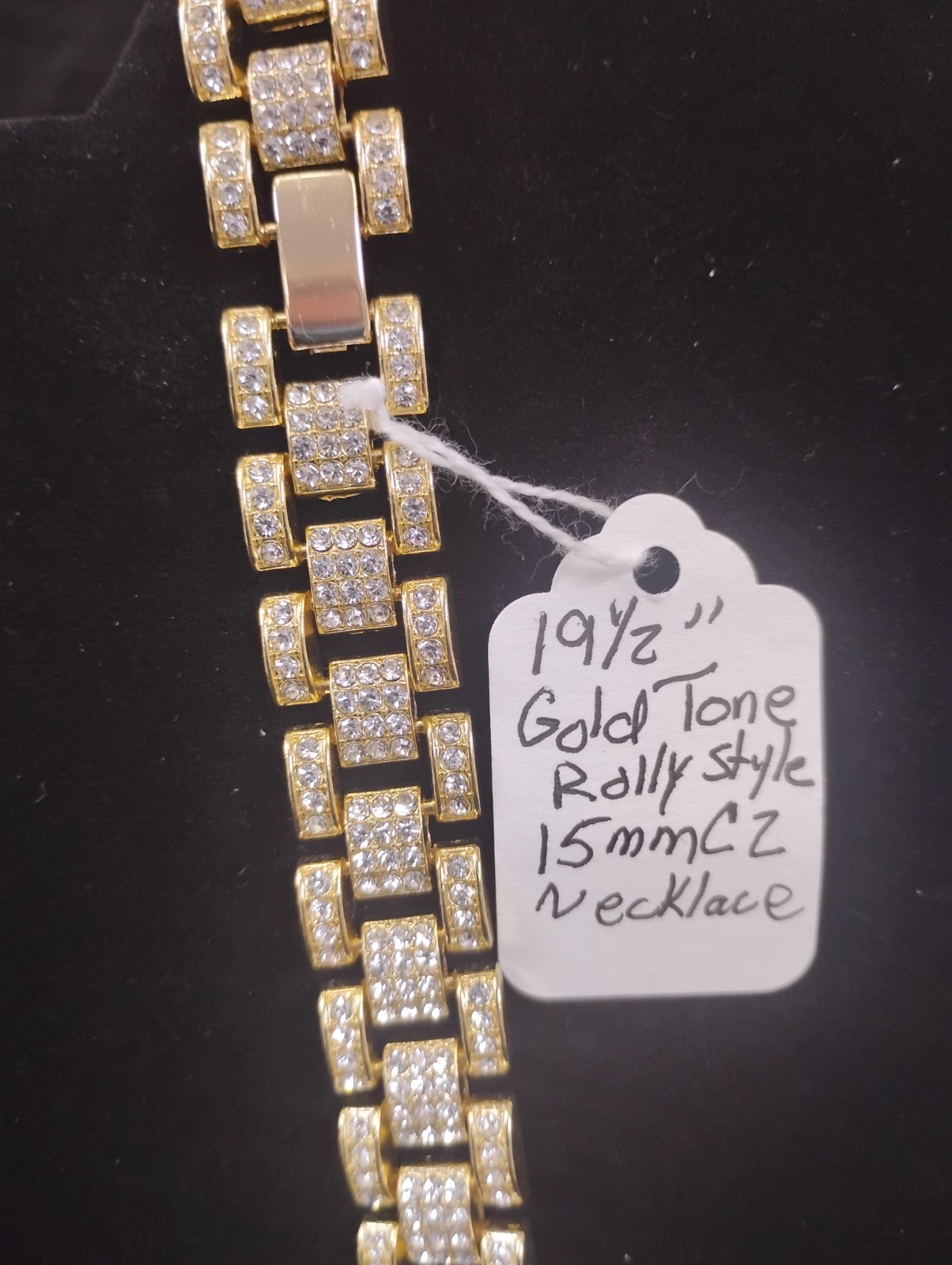 19.5″ Gold Tone Rollie Style 15mm CZ Necklace | Bold Luxury Hip Hop ChainMake