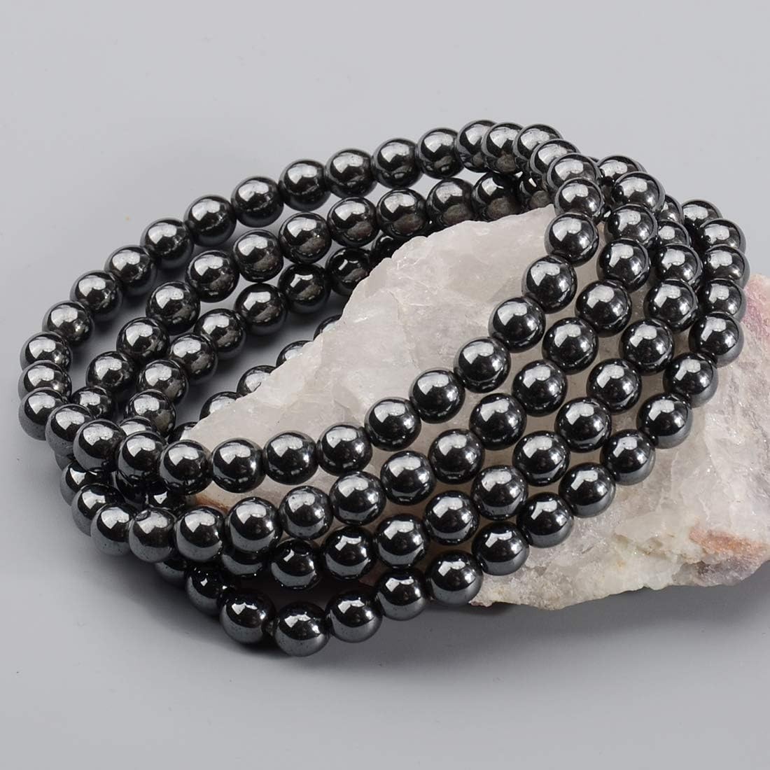 Handmade Hematite Healing Crystal Beaded Elastic Bracelet for Unisex Adults