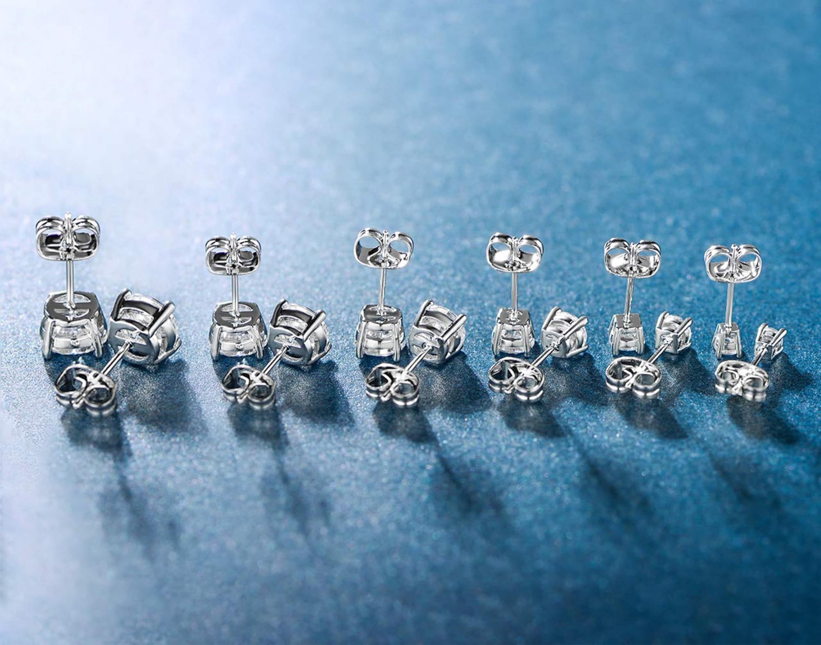 18K White Gold Plated 4 Pong Round Clear Cubic Zirconia Stud Earring Pack of …