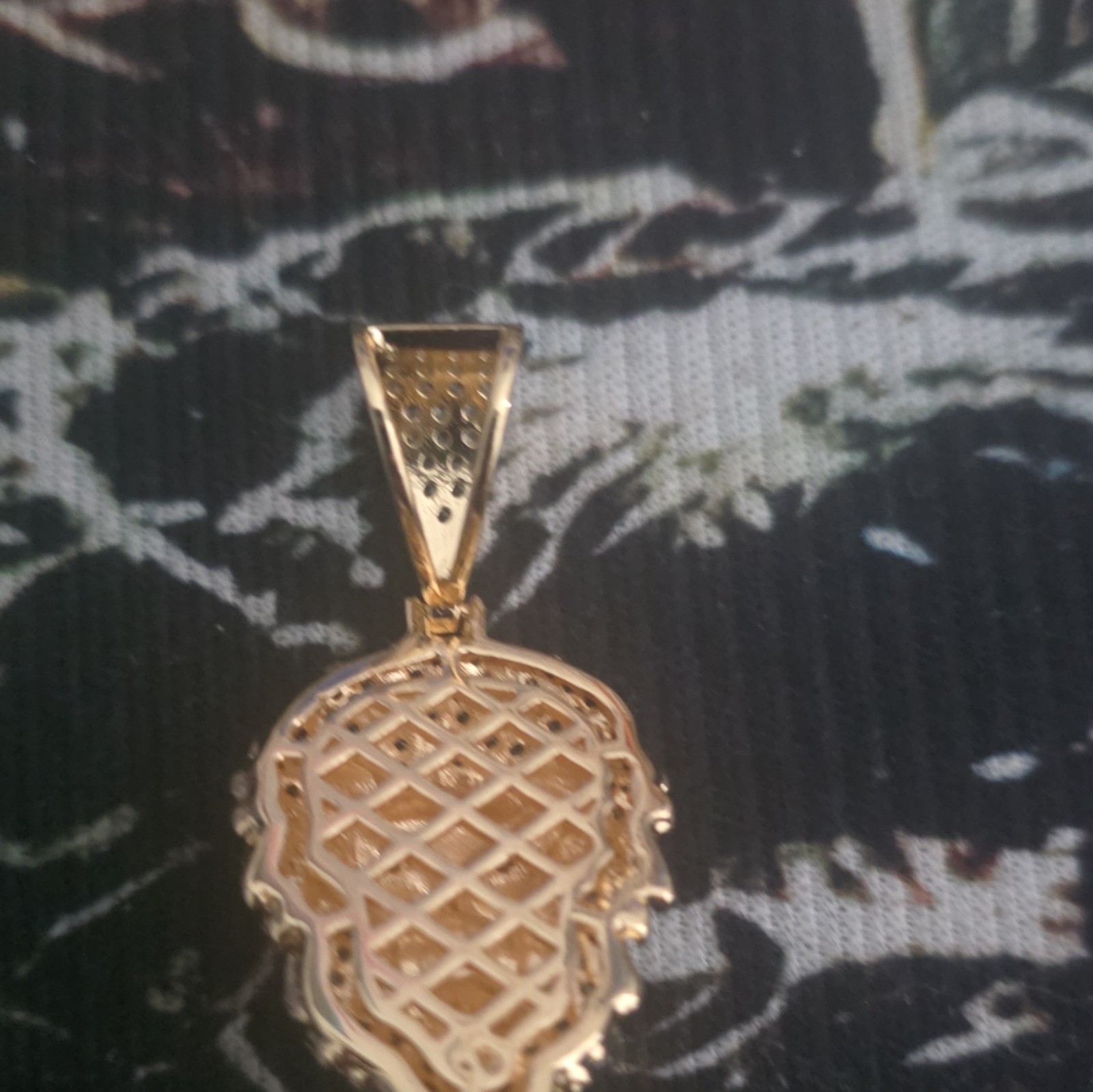 Gold Tone Pavé Lion Head Charm Pendant, White Stones & Pink Eyes