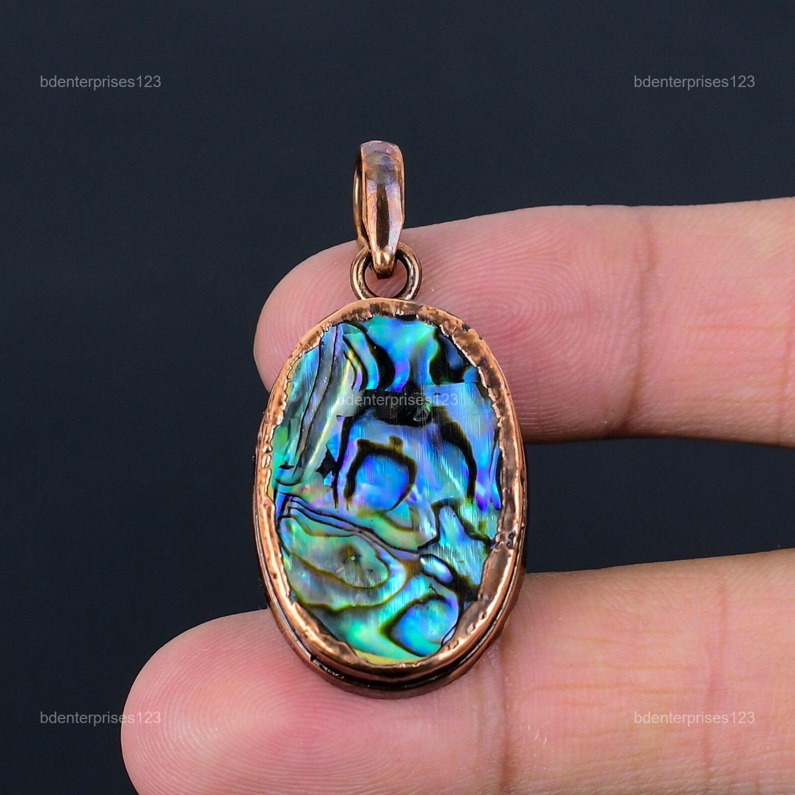 Oval Abalone Shell Stone Copper Sister Anniversary Electroformed Pendant Jewelry